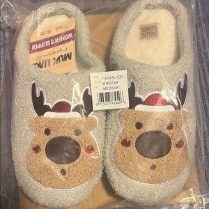 Muk Luks Kids Reindeer Slippers - Gray and Brown